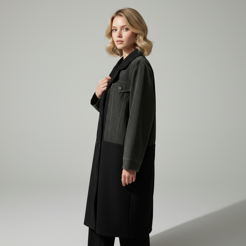 Anette | Cappotto Lungo Donna Elegante Doppio Petto - - cappotto autunno cappotto coloreblock cappotto denim cappotto donna cappotto doppio petto cappotto elegante cappotto primavera cappotto versatile giacca a maniche lunghe giacca donna - Concept Palermo