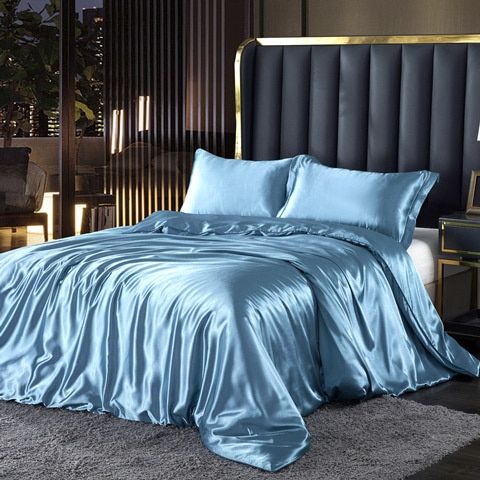 Set di lusso (4 pezzi) in seta/raso, copripiumino, 2 federe, lenzuolo - Azzurro cielo - Beddengoed Bedding bedsheets Kussensloop Laken new_for_google_may Sale Satijn - Concept Palermo