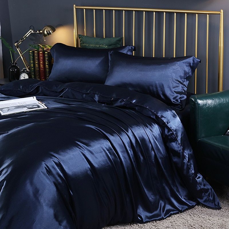 Set di lusso (4 pezzi) in seta/raso, copripiumino, 2 federe, lenzuolo - Blu reale - Beddengoed Bedding bedsheets Kussensloop Laken new_for_google_may Sale Satijn - Concept Palermo