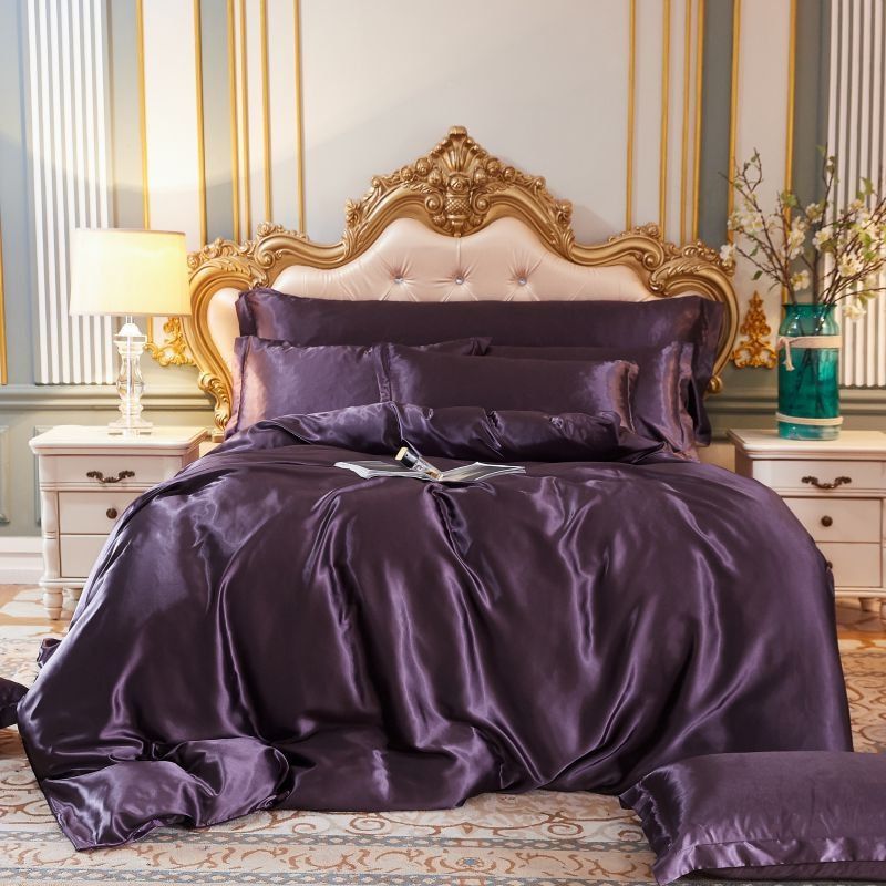 Set di lusso (4 pezzi) in seta/raso, copripiumino, 2 federe, lenzuolo - Viola - Beddengoed Bedding bedsheets Kussensloop Laken new_for_google_may Sale Satijn - Concept Palermo