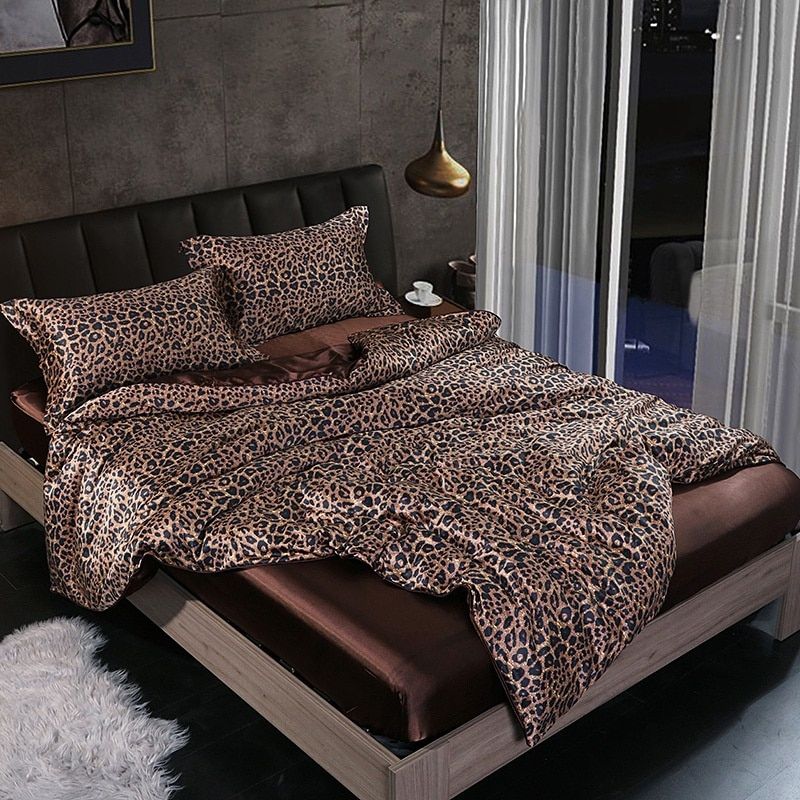 Set di lusso (4 pezzi) in seta/raso, copripiumino, 2 federe, lenzuolo - Leopardo - Beddengoed Bedding bedsheets Kussensloop Laken new_for_google_may Sale Satijn - Concept Palermo