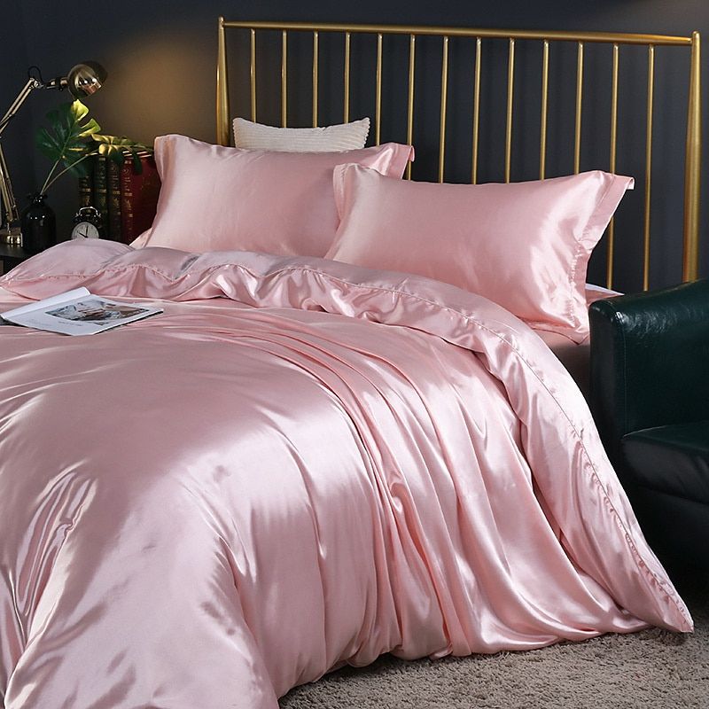 Set di lusso (4 pezzi) in seta/raso, copripiumino, 2 federe, lenzuolo - Rosa - Beddengoed Bedding bedsheets Kussensloop Laken new_for_google_may Sale Satijn - Concept Palermo