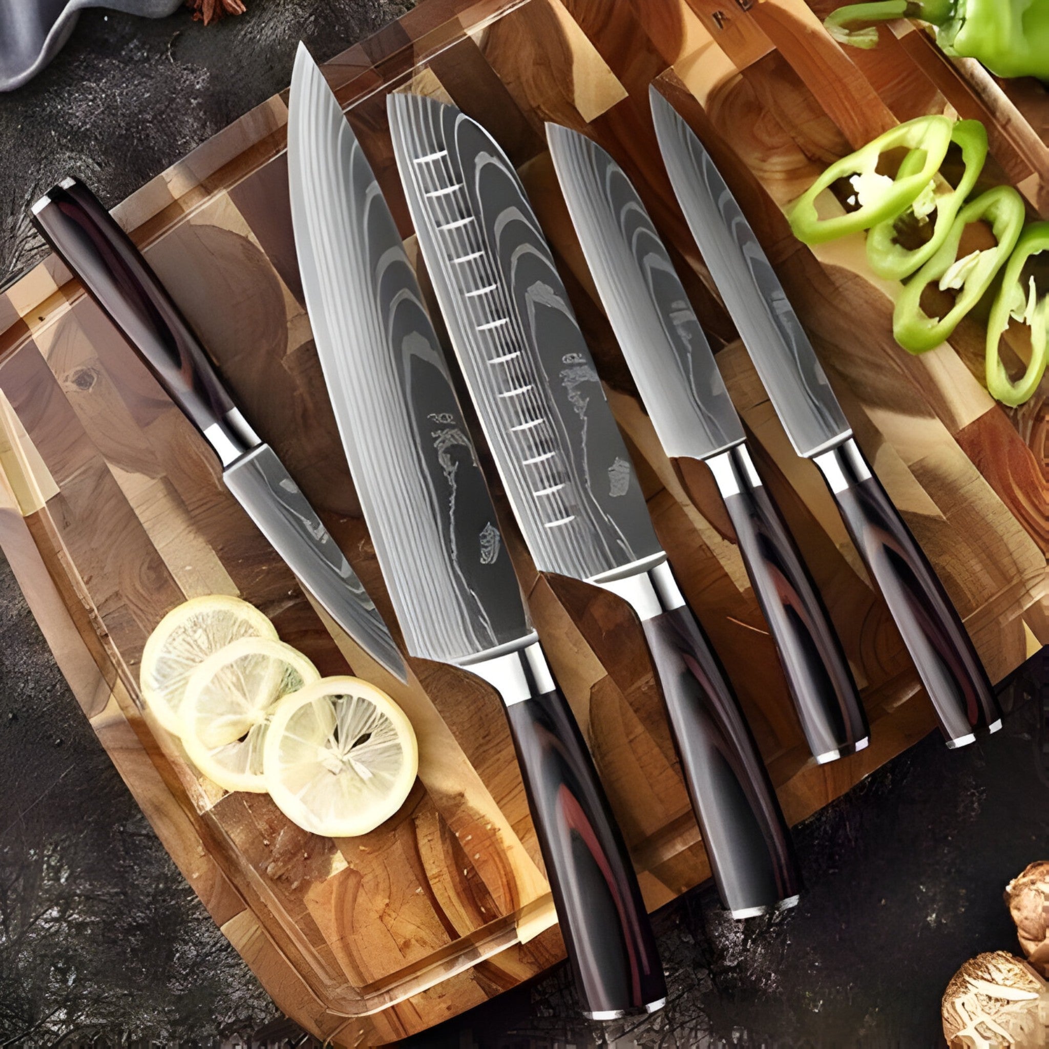 Calla - set di coltelli da cucina giapponesi di alta qualità con motivo damasco - - damascus pattern high-quality knife Japanese knife kitchen knife set Kitchen Knives knife set knives - Concept Palermo