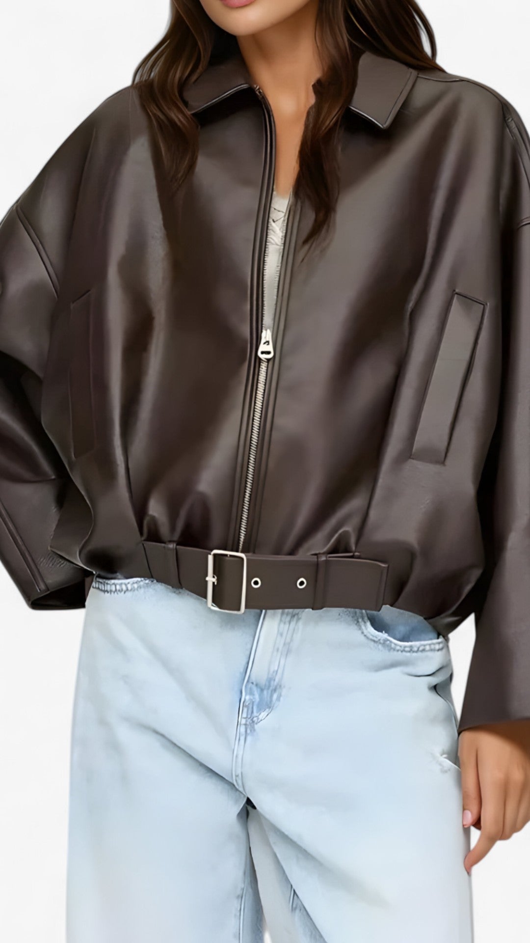 Erica | Giacca in pelle corta da studio con cintura - - black jacket brown jacket jacket - Concept Palermo