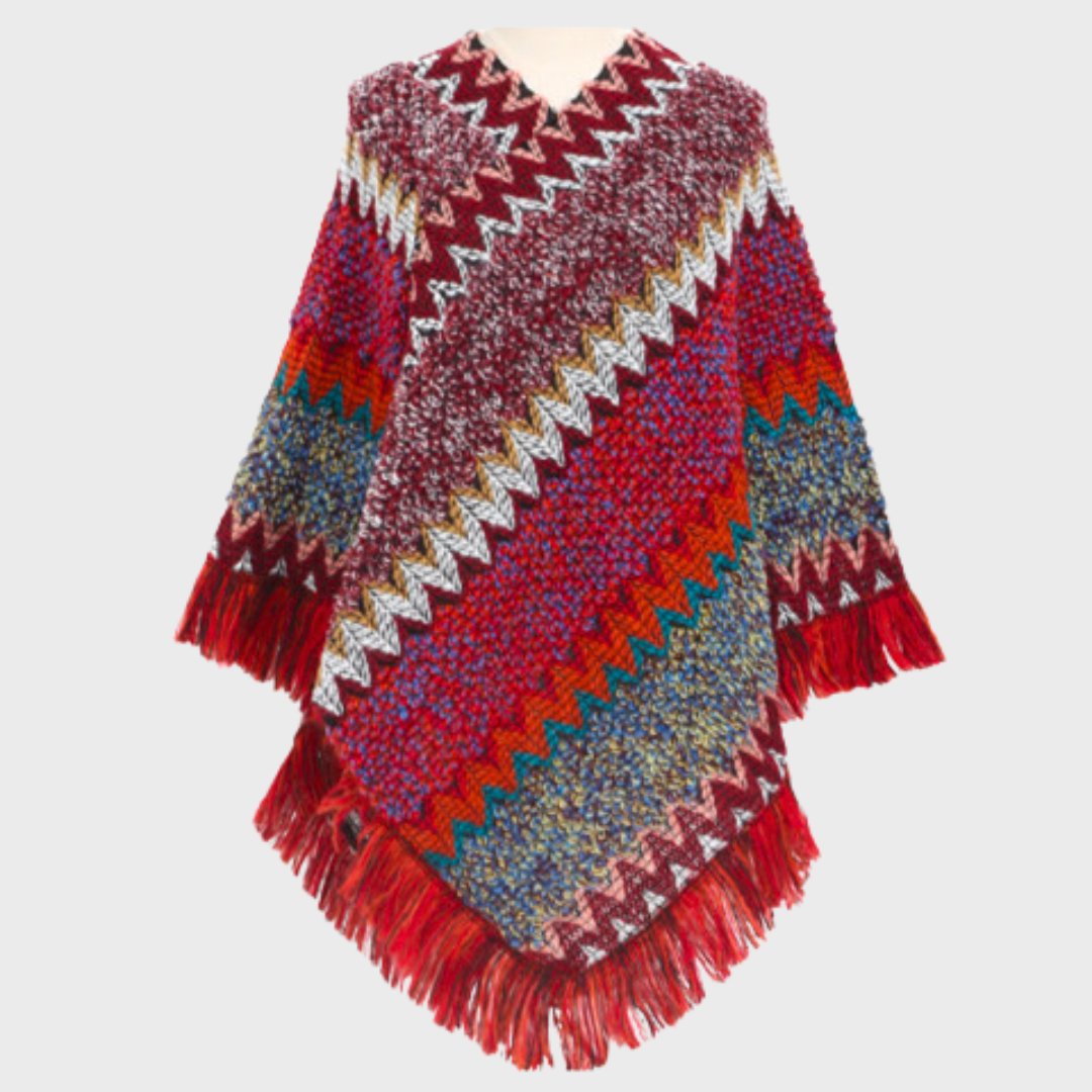 Louisa | Poncho da donna ispirato allo stile boho - Rosso - boho women's fashion - Concept Palermo
