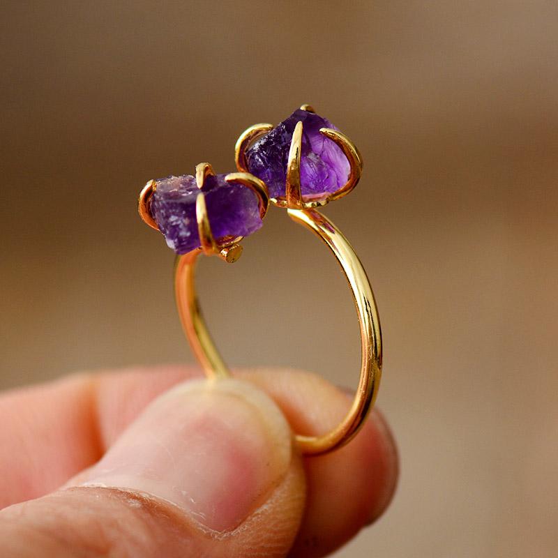 Anello regolabile Luxera Raw Stone in ametista e quarzo - - Rings womens ring - Concept Palermo