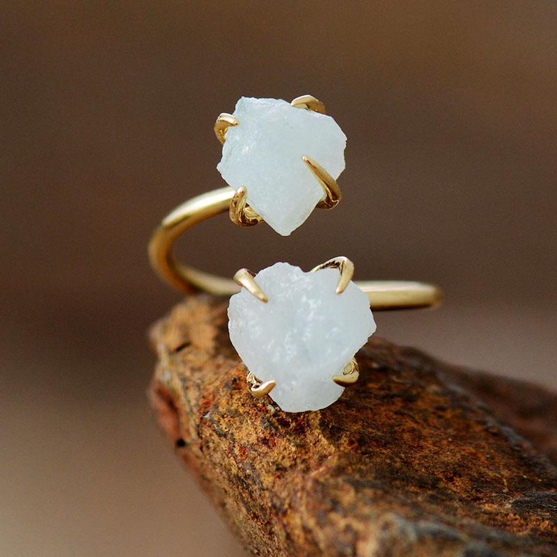 Anello regolabile Luxera Raw Stone in ametista e quarzo - Blu chiaro - Rings womens ring - Concept Palermo