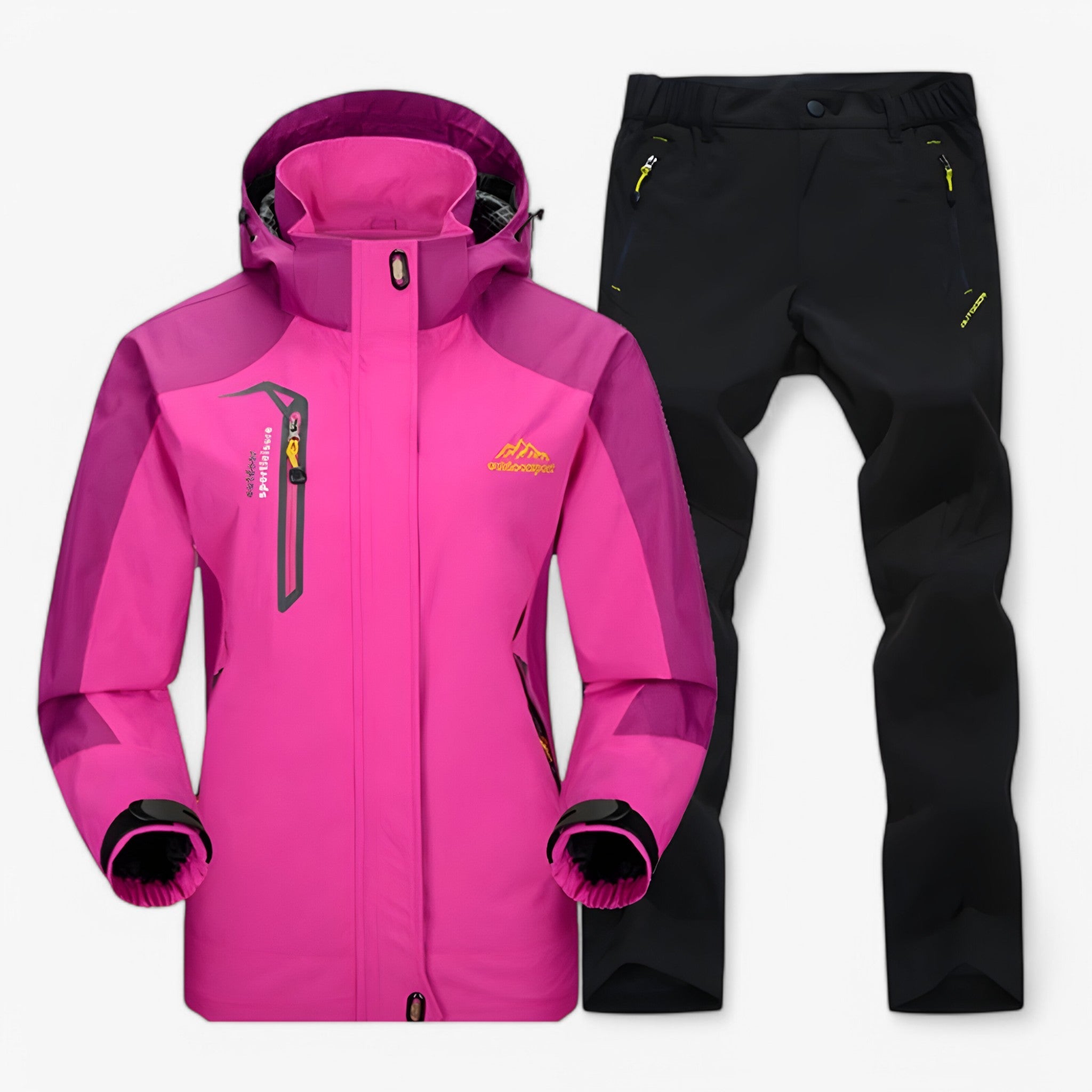 Set da escursionismo impermeabile con giacca e pantaloni - Rosa nero - hiking set outfit jackets and pants Unisex - Concept Palermo