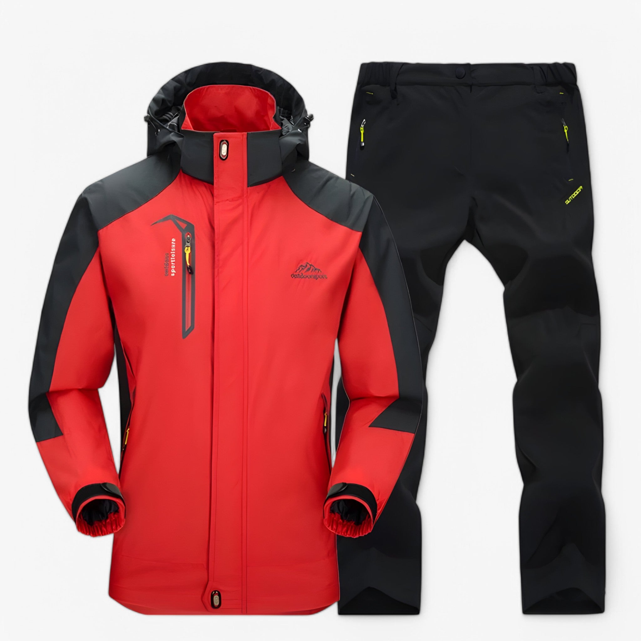 Set da escursionismo impermeabile con giacca e pantaloni - Rosso nero - hiking set outfit jackets and pants Unisex - Concept Palermo