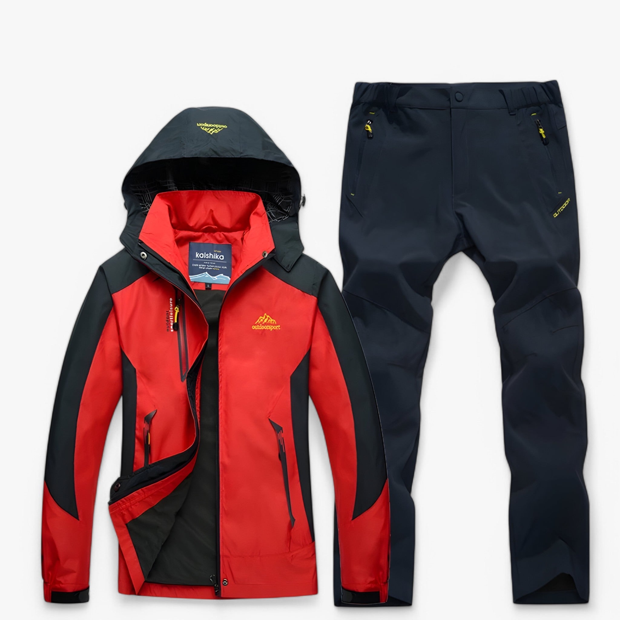 Set da escursionismo impermeabile con giacca e pantaloni - Rosso grigio - hiking set outfit jackets and pants Unisex - Concept Palermo