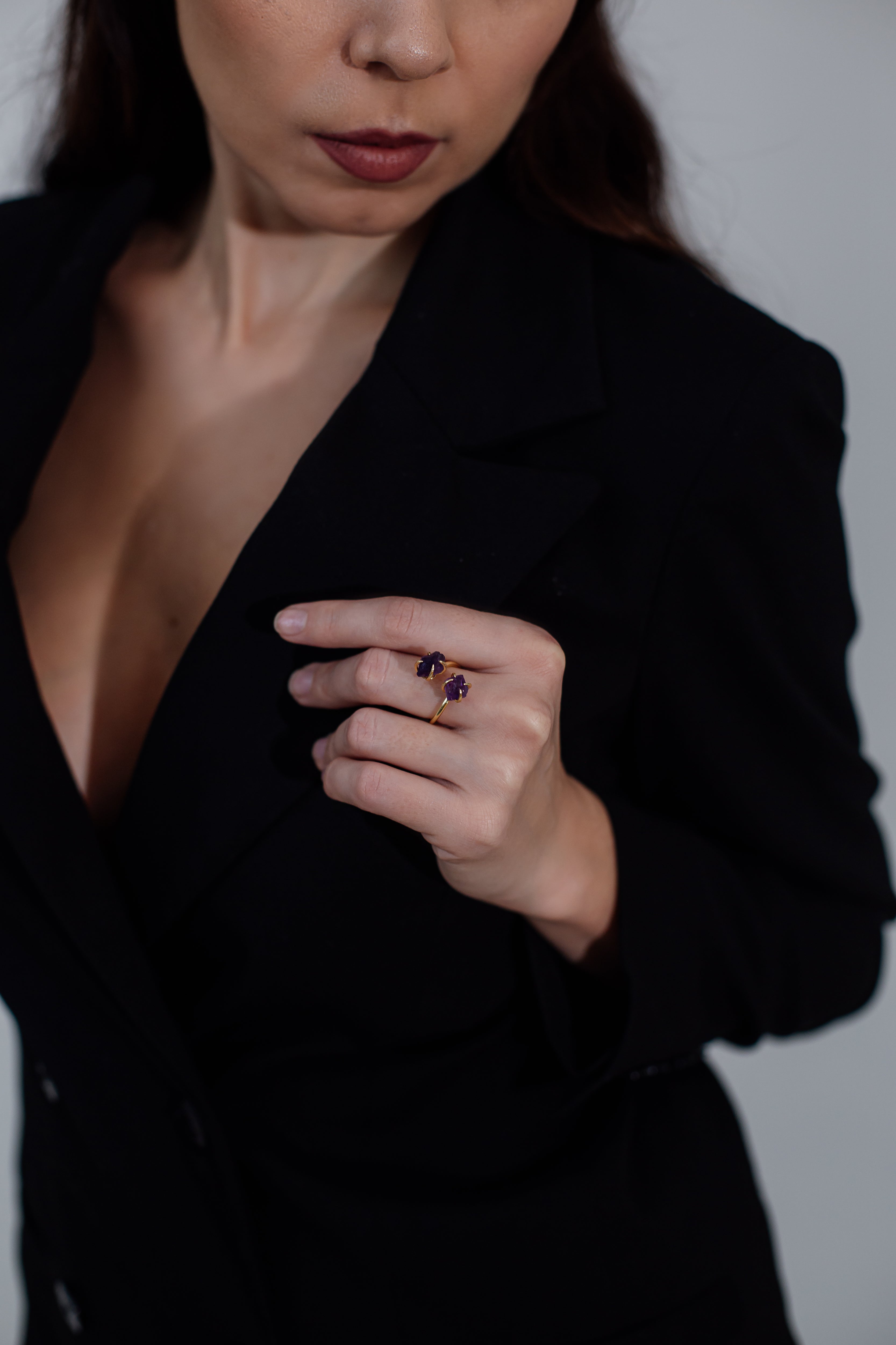 Anello regolabile Luxera Raw Stone in ametista e quarzo - - Rings womens ring - Concept Palermo