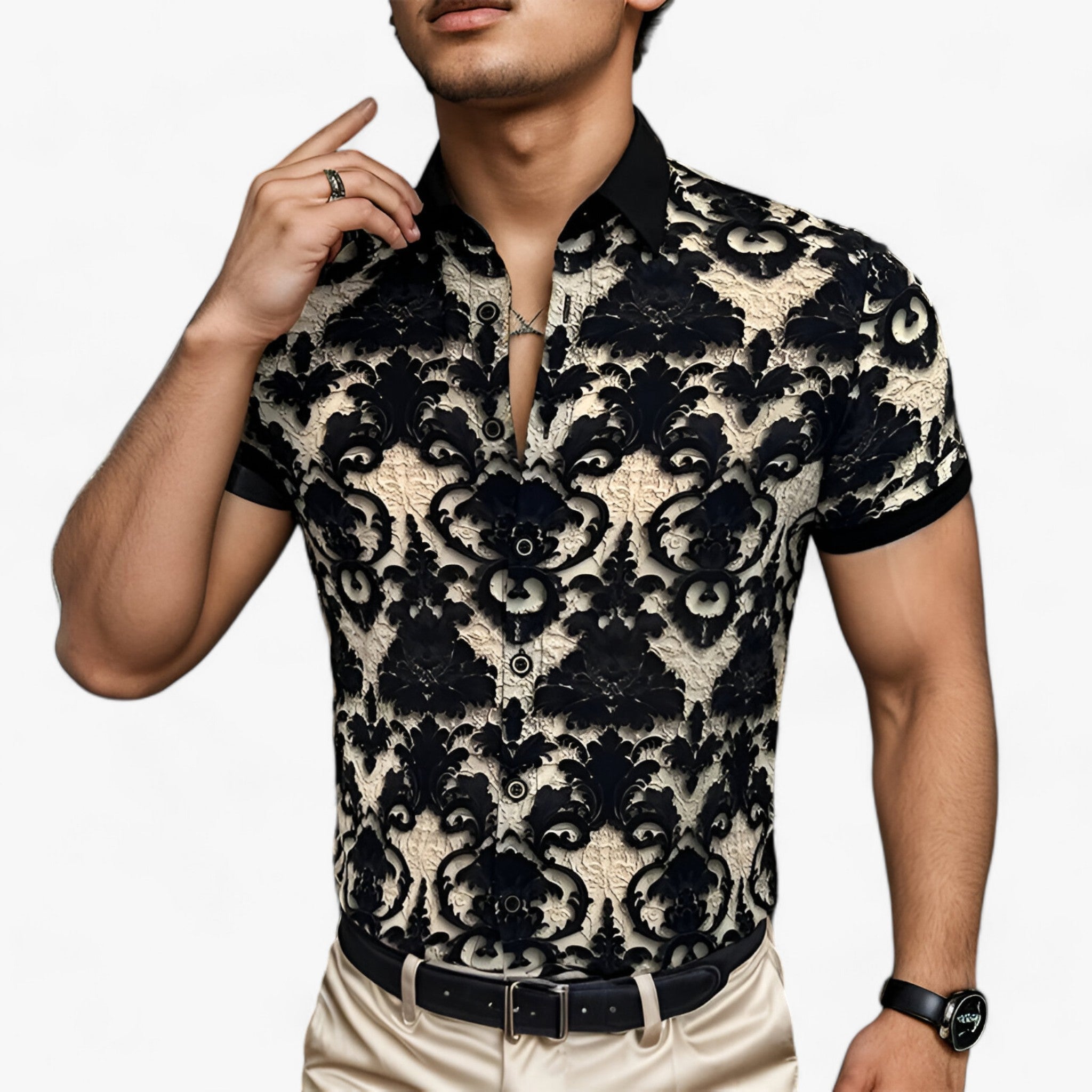 CoolFit | Camicia con colletto a strappo con stampa floreale 3D - Design moderno con comfort - - cotton polo shirt men's polo shirt - Concept Palermo
