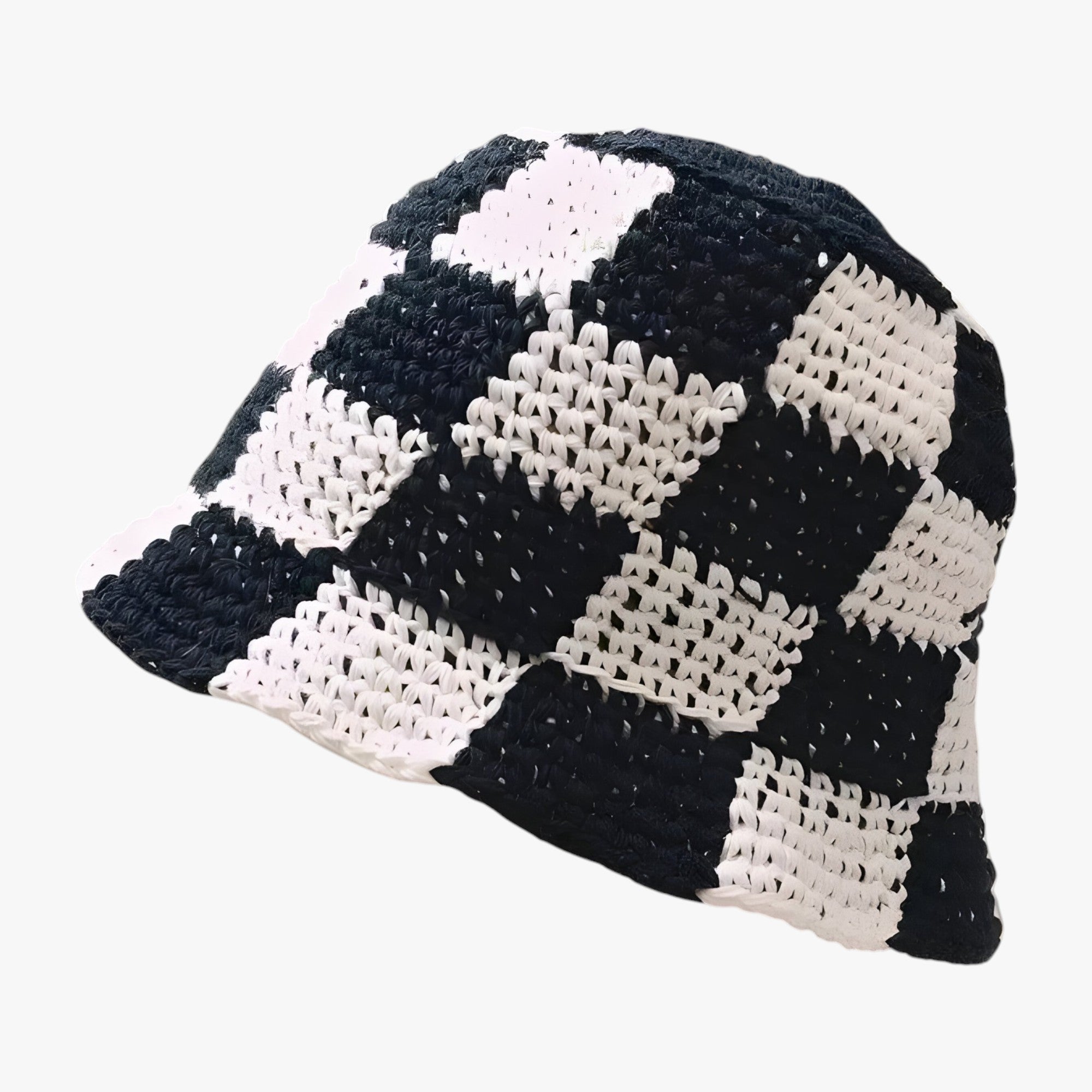 EVA - Cappello da pescatore all'uncinetto fatto a mano da donna con motivo a scacchi - In bianco e nero Una misura - - Concept Palermo