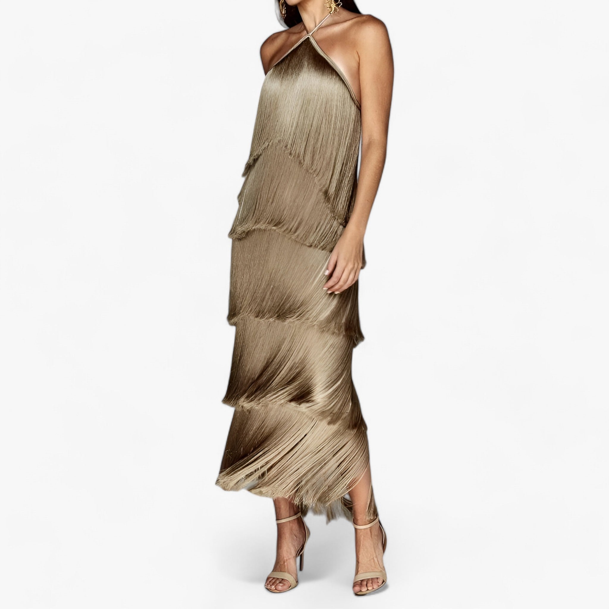 SERENA - Abito senza maniche con scollo a farfalla - dettagli di frange glamour - - - Concept Palermo
