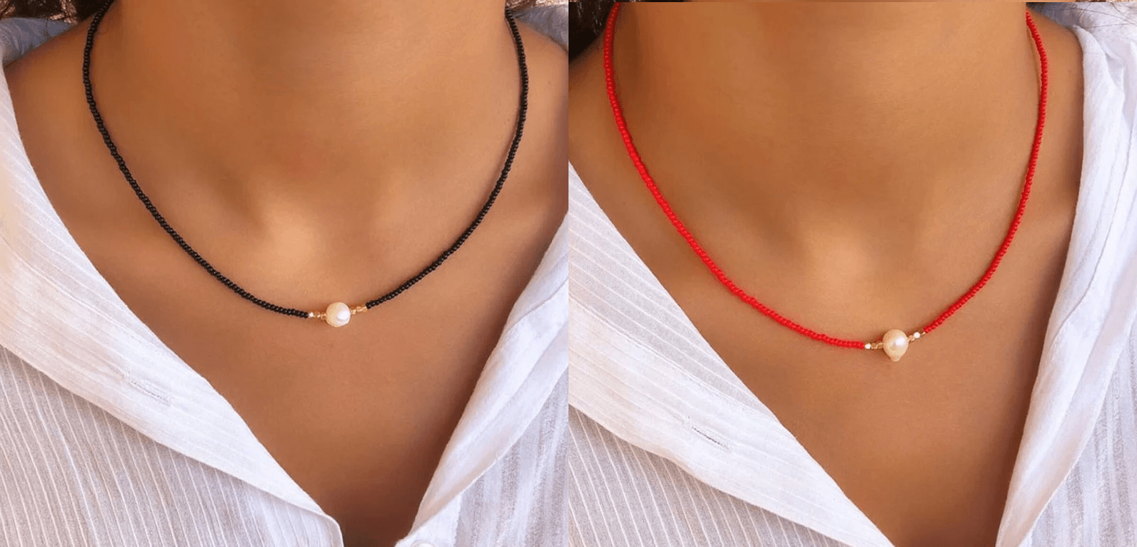 Pocket Pearl™ - Collana con perle naturali 1+1 GRATIS - Nero + rosso (1+1 gratis) - necklace NECKLACES Necklaces for Women woman - Concept Palermo