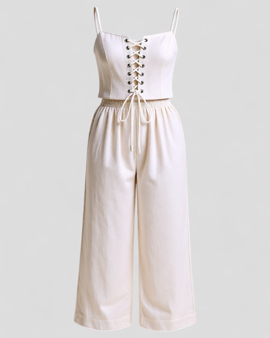 Alina | Set Elegante in Poliestere per Donna - Bianco - abbigliamento traspirante abito confort completo elegante design raffinato moda femminile modo chic outfit estivo pantaloni ampi set lino donna stile casual - Concept Palermo