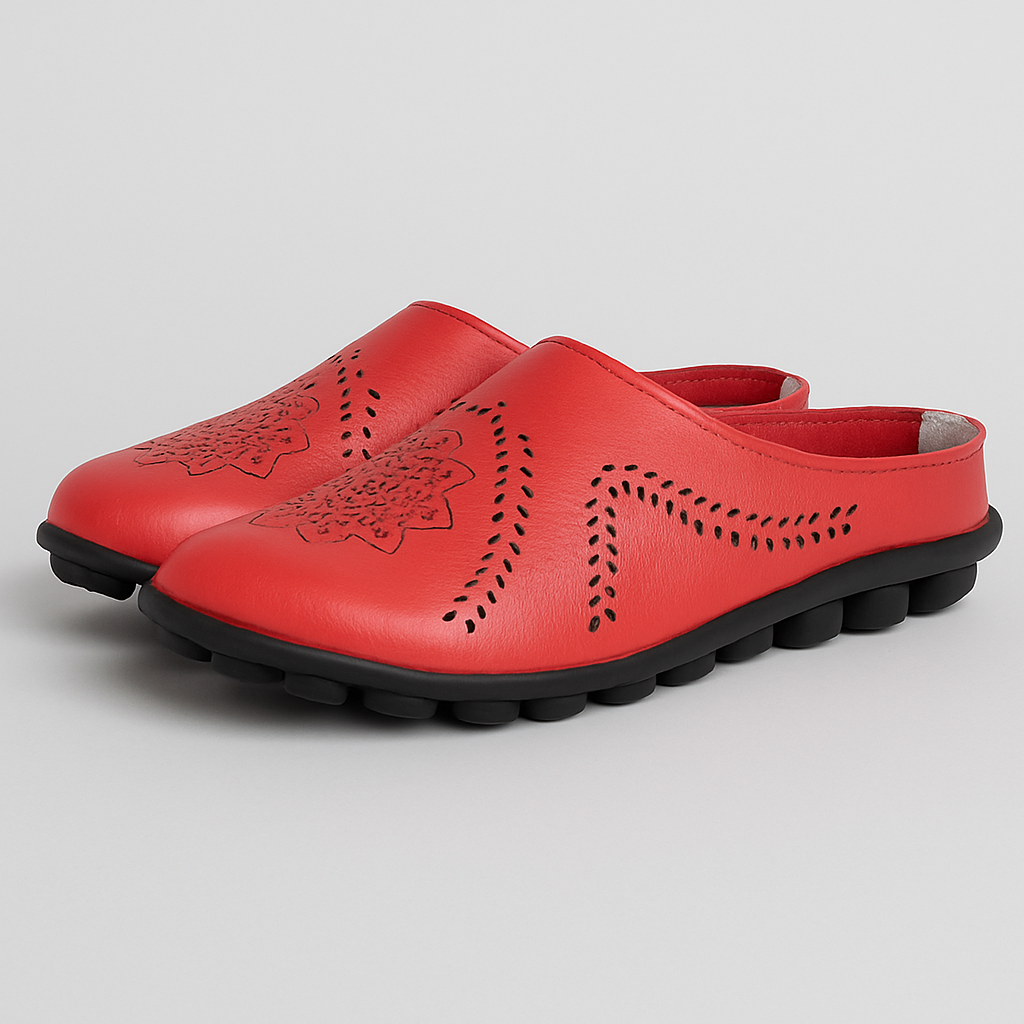 Lina | Ciabatte da donna con motivo a e suola flessibile - Rosso - close sandals fashion Frauen Sandalen Sandals women - Concept Palermo