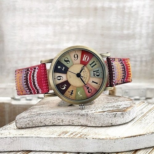 Orologio retrò con cinturino in tela colorata - Rosso - - Concept Palermo