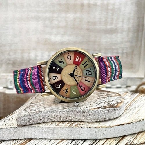 Orologio retrò con cinturino in tela colorata - Viola - - Concept Palermo