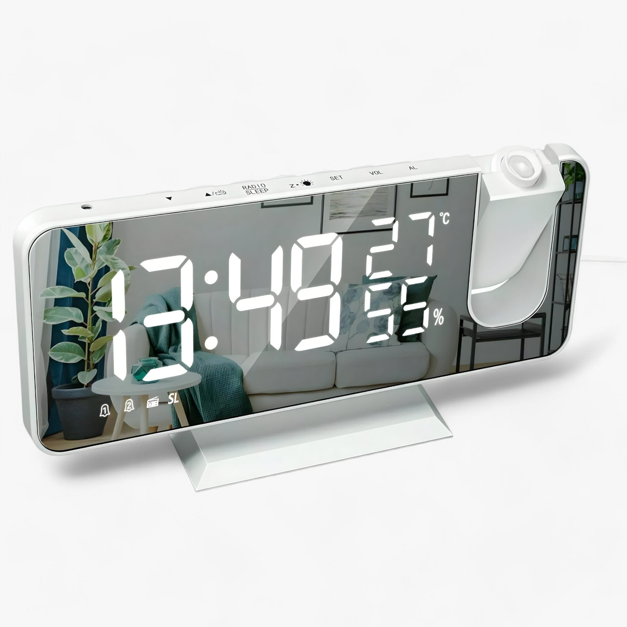 Aton | Sveglia Intelligente - Radio FM e Display LED con Proiezione dell'Ora a 180° - Bianco - clocks - Concept Palermo
