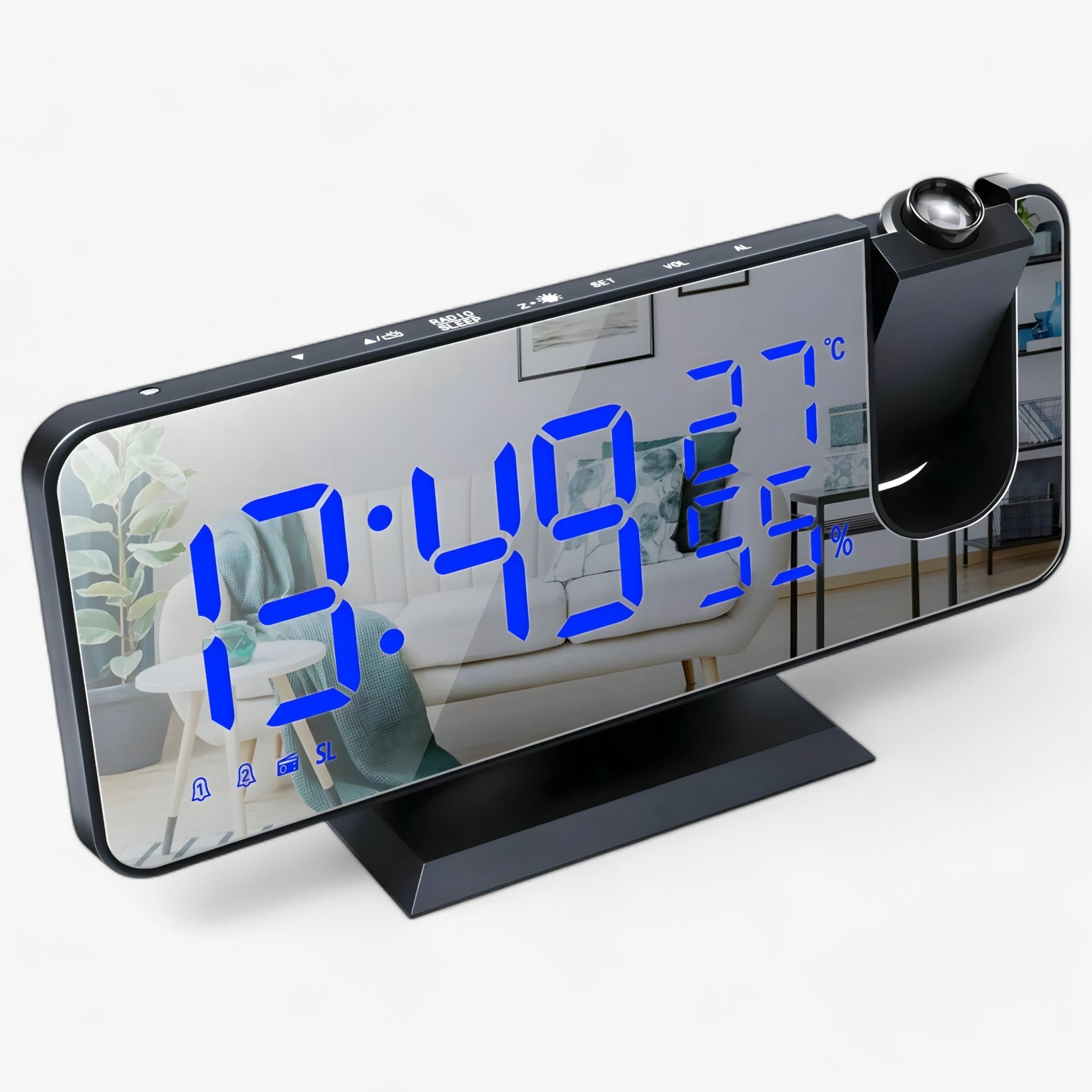 Aton | Sveglia Intelligente - Radio FM e Display LED con Proiezione dell'Ora a 180° - Nero-Blu - clocks - Concept Palermo