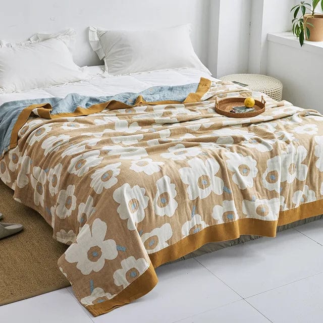 Sloane™ Copripiumino morbido e lavorato a maglia - Fiori Marrone-Blu-Marrone - Bedding comforter - Concept Palermo