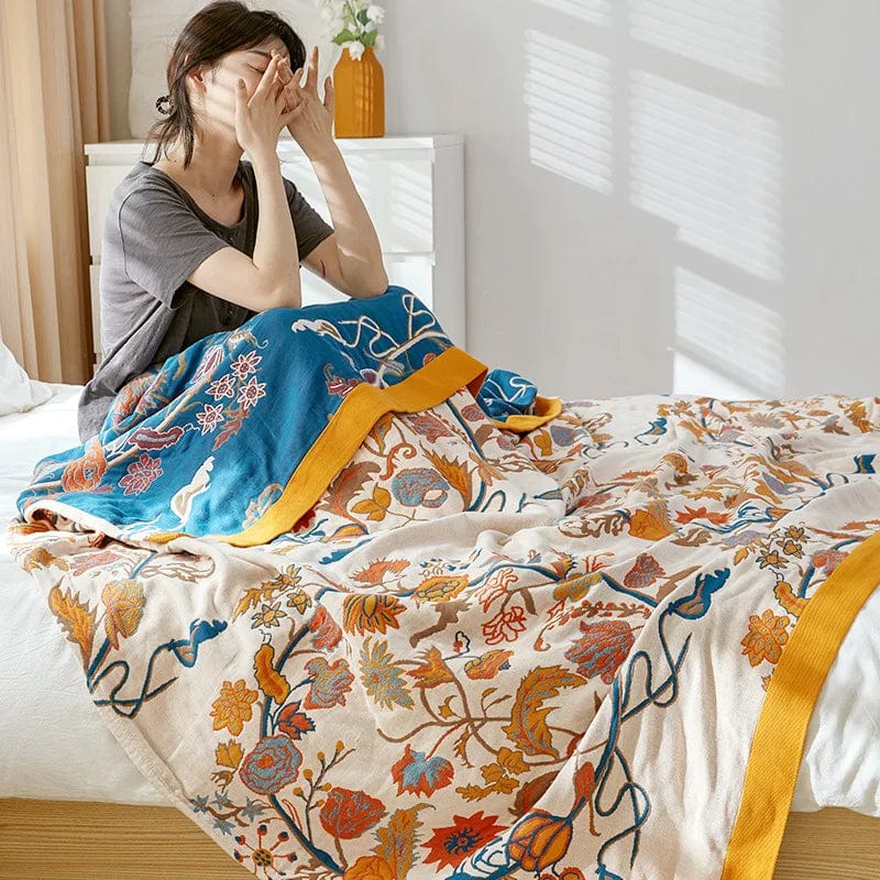 Sloane™ Copripiumino morbido e lavorato a maglia - Fiori Giallo-Blu-Giallo - Bedding comforter - Concept Palermo