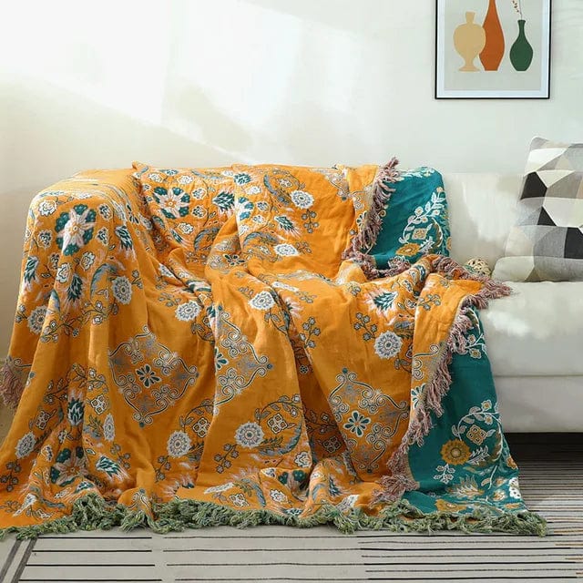 Sloane™ Copripiumino morbido e lavorato a maglia - Fiori giallo-verdi - Bedding comforter - Concept Palermo