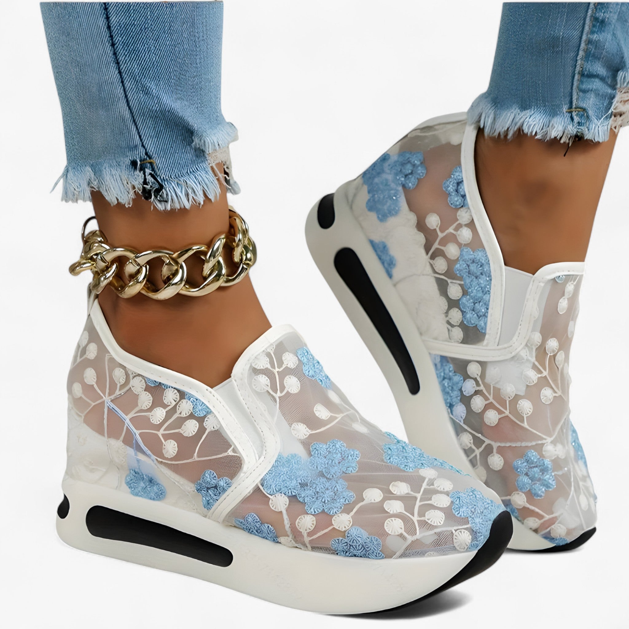 Emma | Scarpe ricamate – Eleganti e comode - Bianco Blu - - Concept Palermo