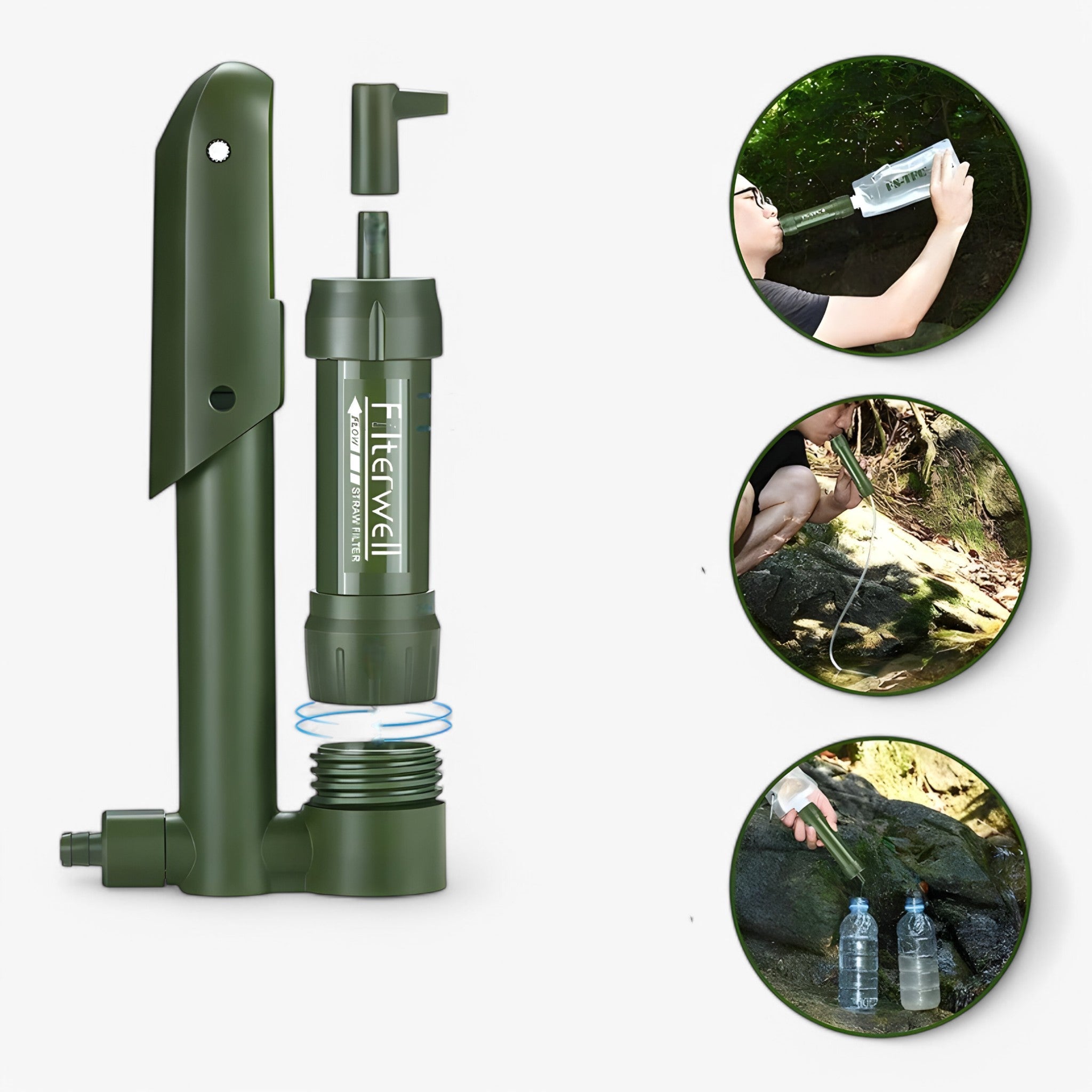 Pompa a Mano Portatile per Filtrare l'Acqua - Purificatore di Bevande Compatto - - compact waterfilter draagbare waterfilter drinkwater purifier filtratie systeem handpomp waterfilter kampeeraccessoires lichtgewicht waterfilter noodwaterfilter outdoor survival uitrusting - Concept Palermo
