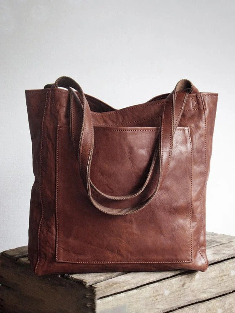 Nova - Borsa in pelle con chiusura a bottone e spazio extra - Marrone scuro - Acc new_for_google_may Sale Womenbags - Concept Palermo