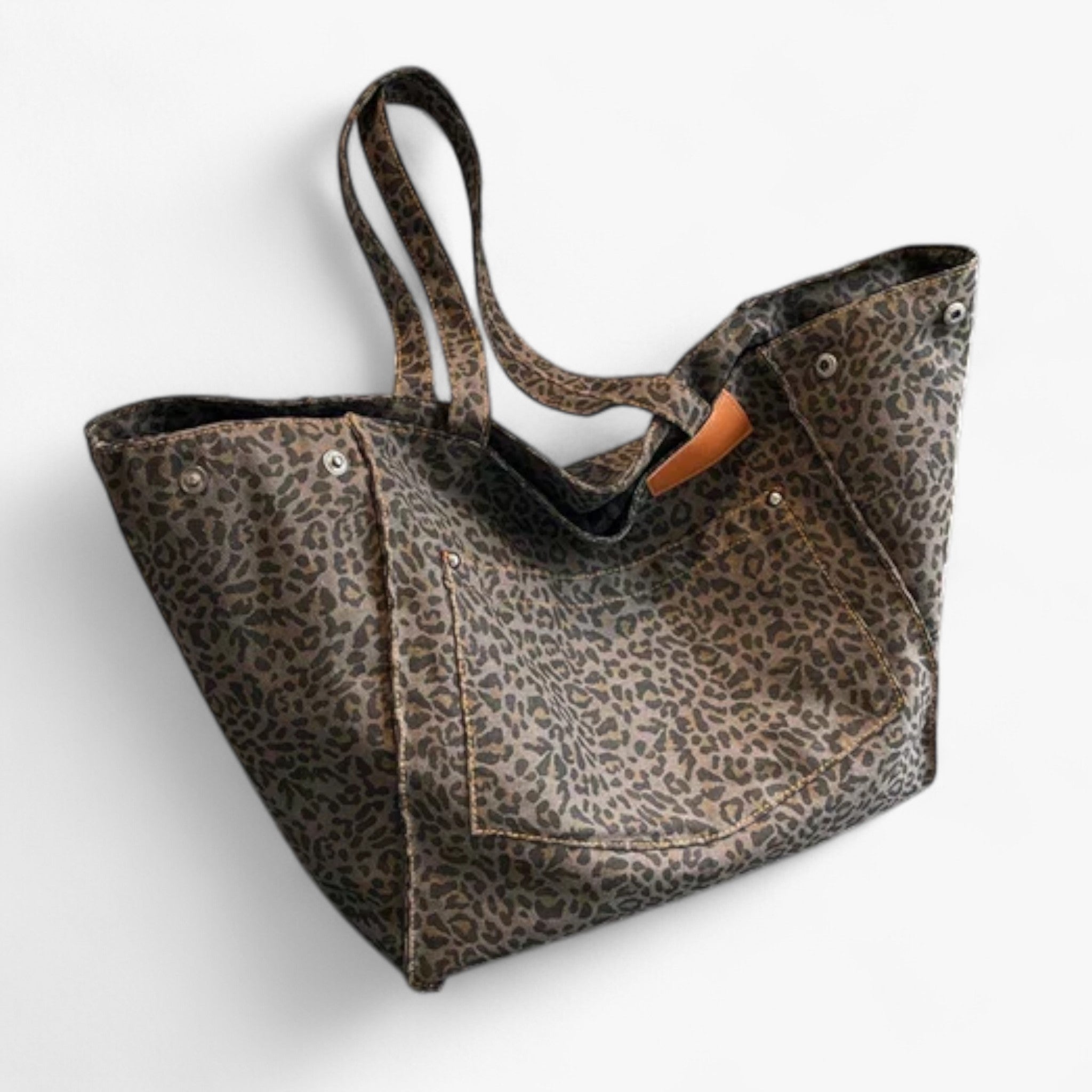 Savannah - grande borsa da tela oversize con stampa leopardata - Nero - bag handbags women Women's handbags - Concept Palermo