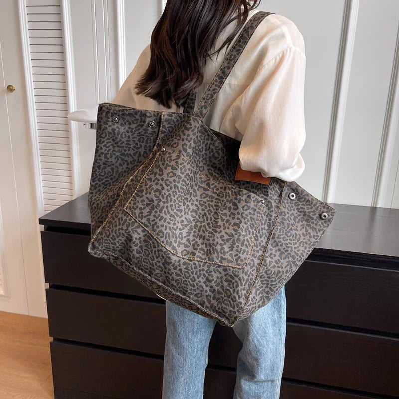 Savannah - grande borsa da tela oversize con stampa leopardata - - bag handbags women Women's handbags - Concept Palermo