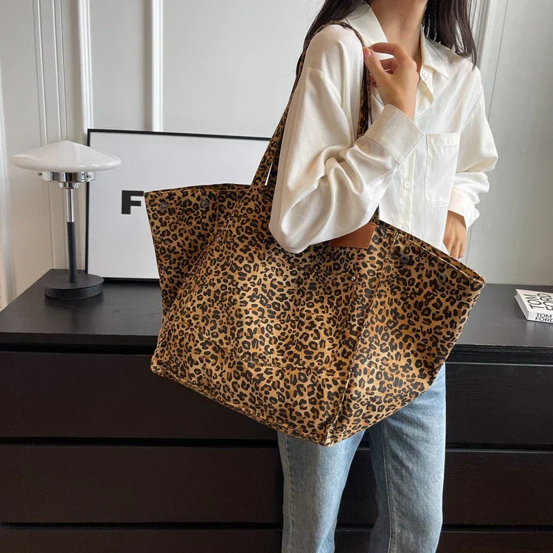 Savannah - grande borsa da tela oversize con stampa leopardata - Marrone - bag handbags women Women's handbags - Concept Palermo