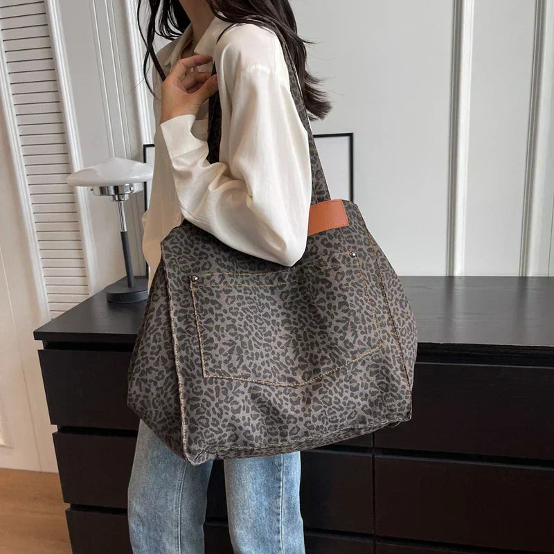 Savannah - grande borsa da tela oversize con stampa leopardata - - bag handbags women Women's handbags - Concept Palermo