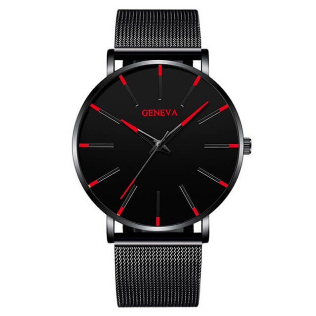 GENEVA | Orologio business ultrasottile per uomo - Nero Rosso - BFCM new_for_google_may Watches Wristwatch - Concept Palermo