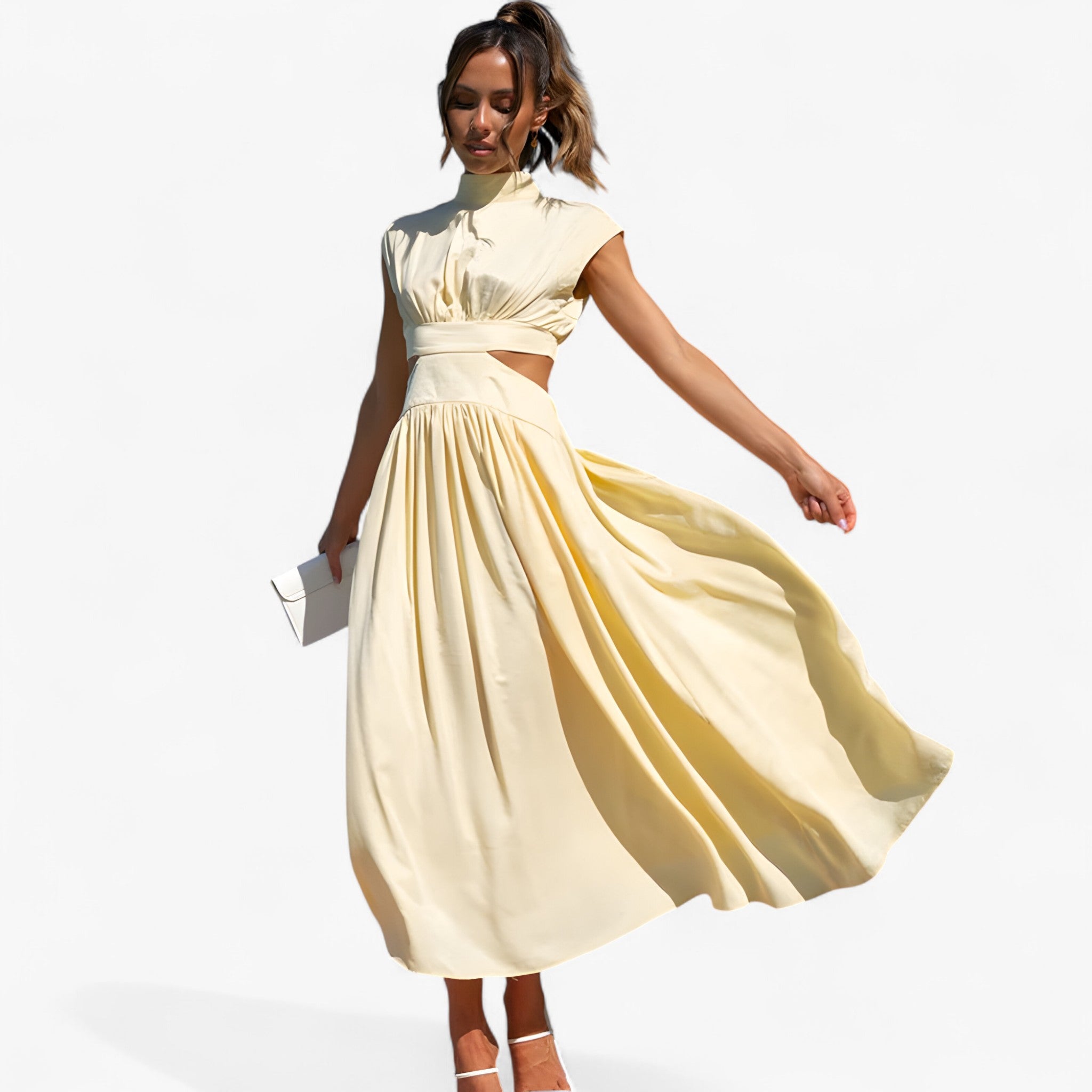 Elena | Elegante Vestito con Scollo Alto - Giallo - - Concept Palermo