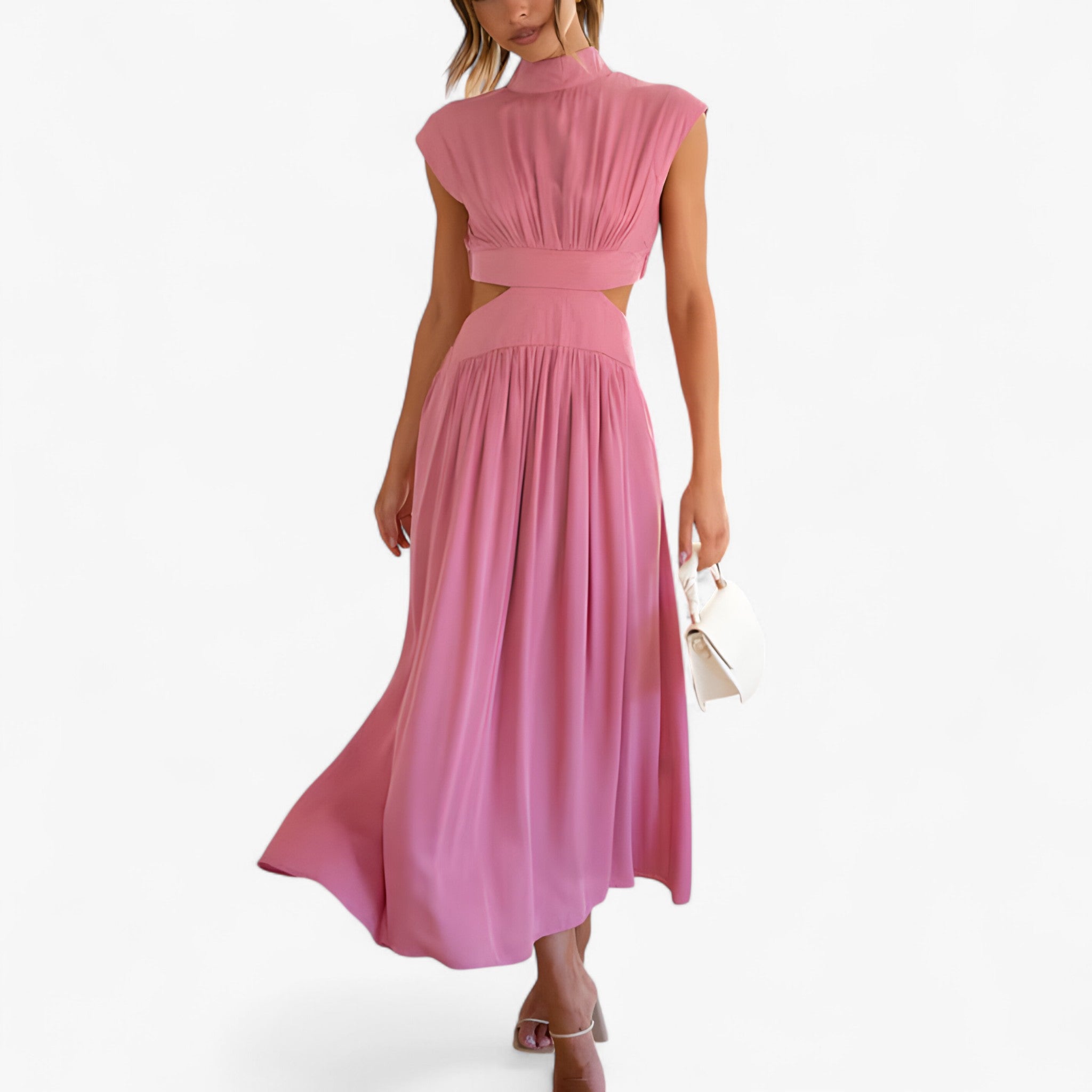 Elena | Elegante Vestito con Scollo Alto - Rosa - - Concept Palermo