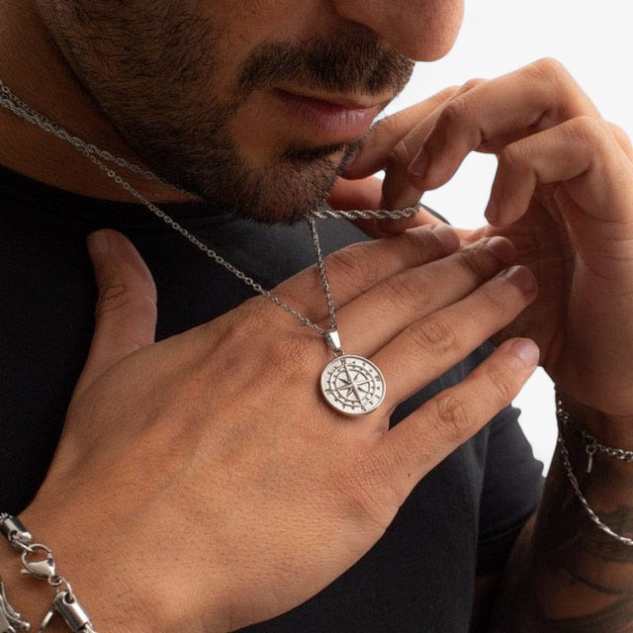 Collane a strati per uomini Vnox - Argento - jewelry necklace NECKLACES necklaces for men Pendant Necklaces - Concept Palermo