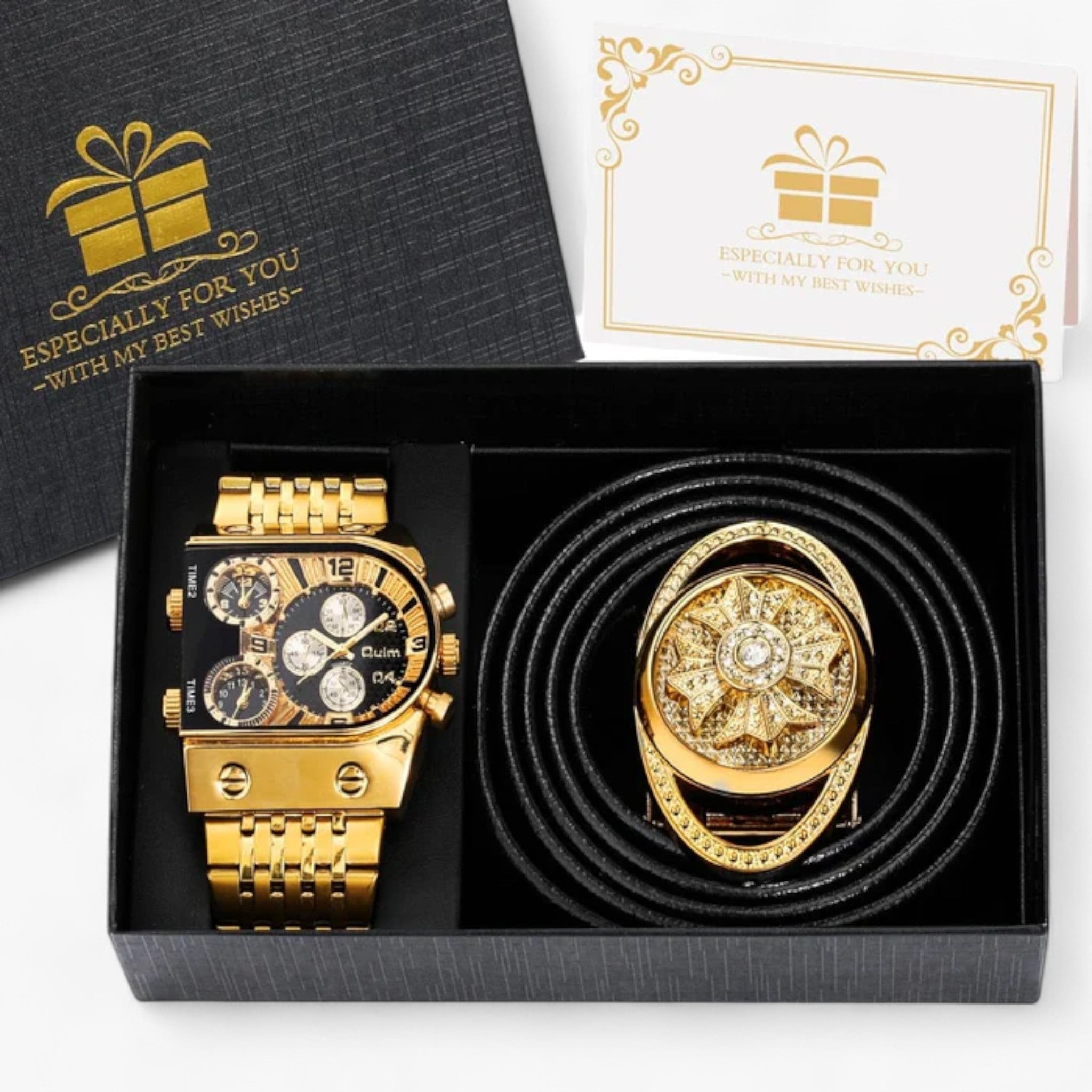 Orologio William | Orologio di lusso in oro - Fibbia nera + fiore - Watches WATCHES FOR MEN - Concept Palermo