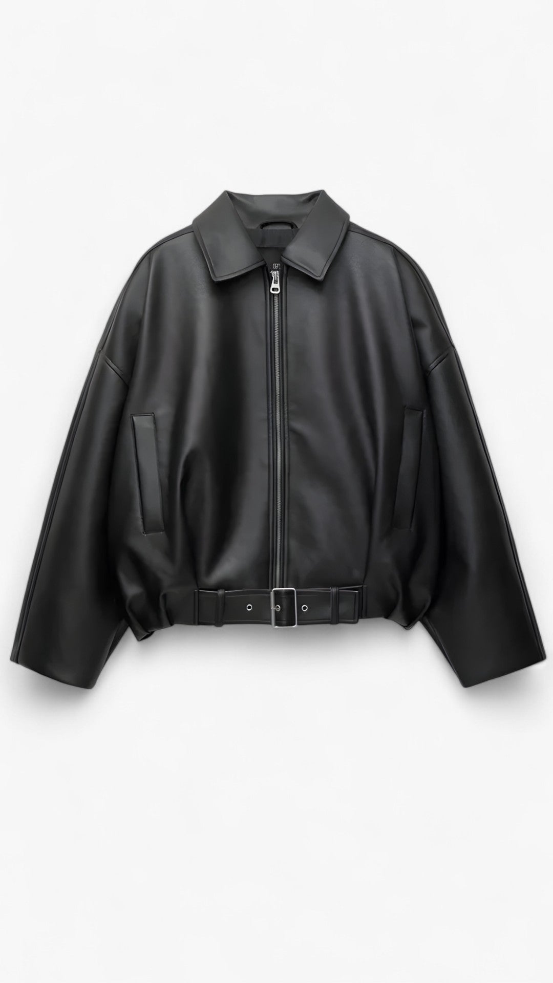 Erica | Giacca in pelle corta da studio con cintura - Nera - black jacket brown jacket jacket - Concept Palermo