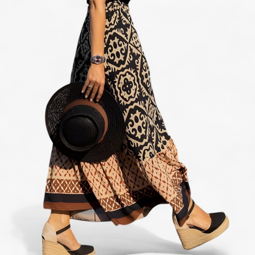 Leonie | Gonna Maxi Boho con Stampa Ikat - Nera - Skirt - Concept Palermo