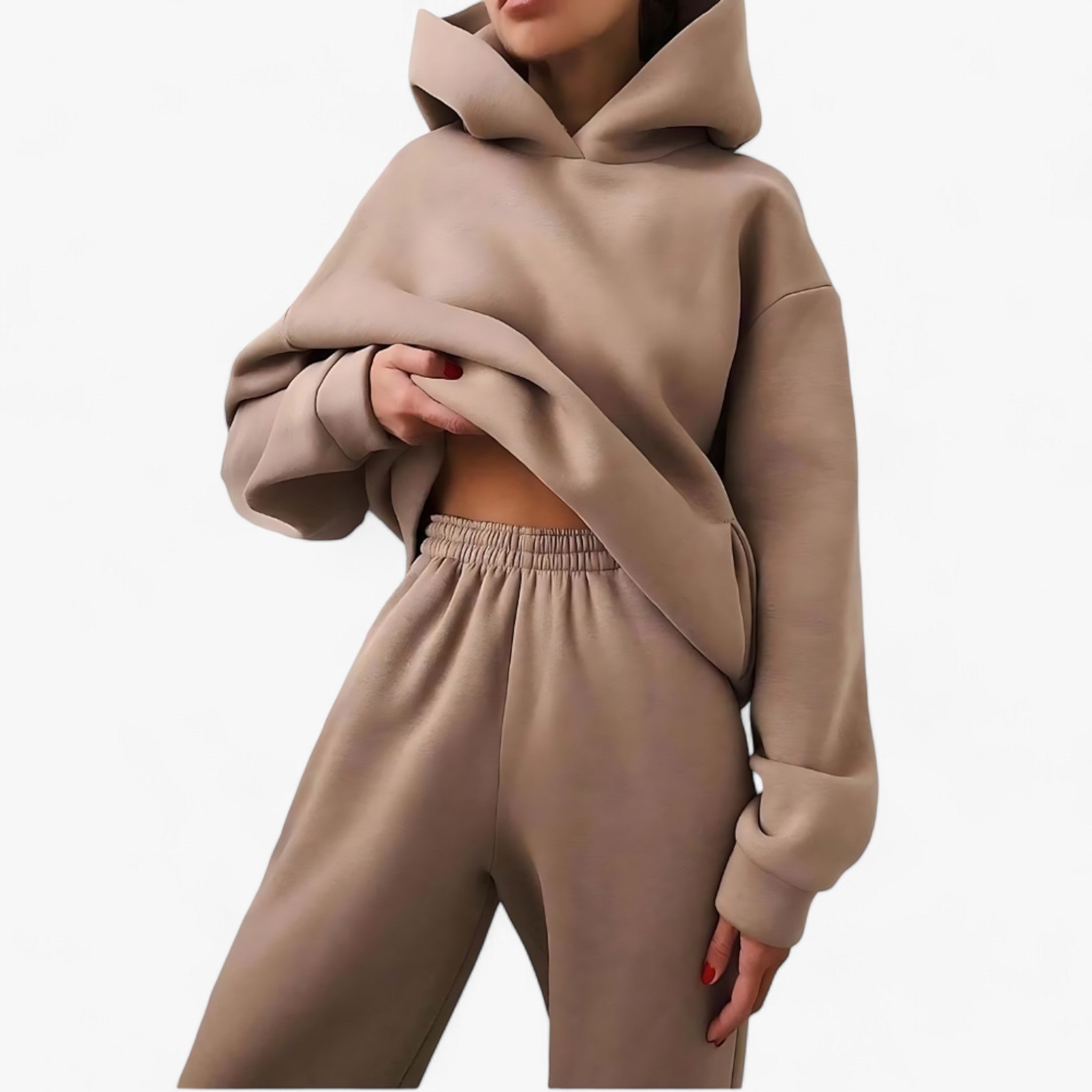 Set Giacche a Cappuccio Invernali Valeria - Calore accogliente per le giornate fredde - Khaki - 2 piece outdoor set trends women - Concept Palermo