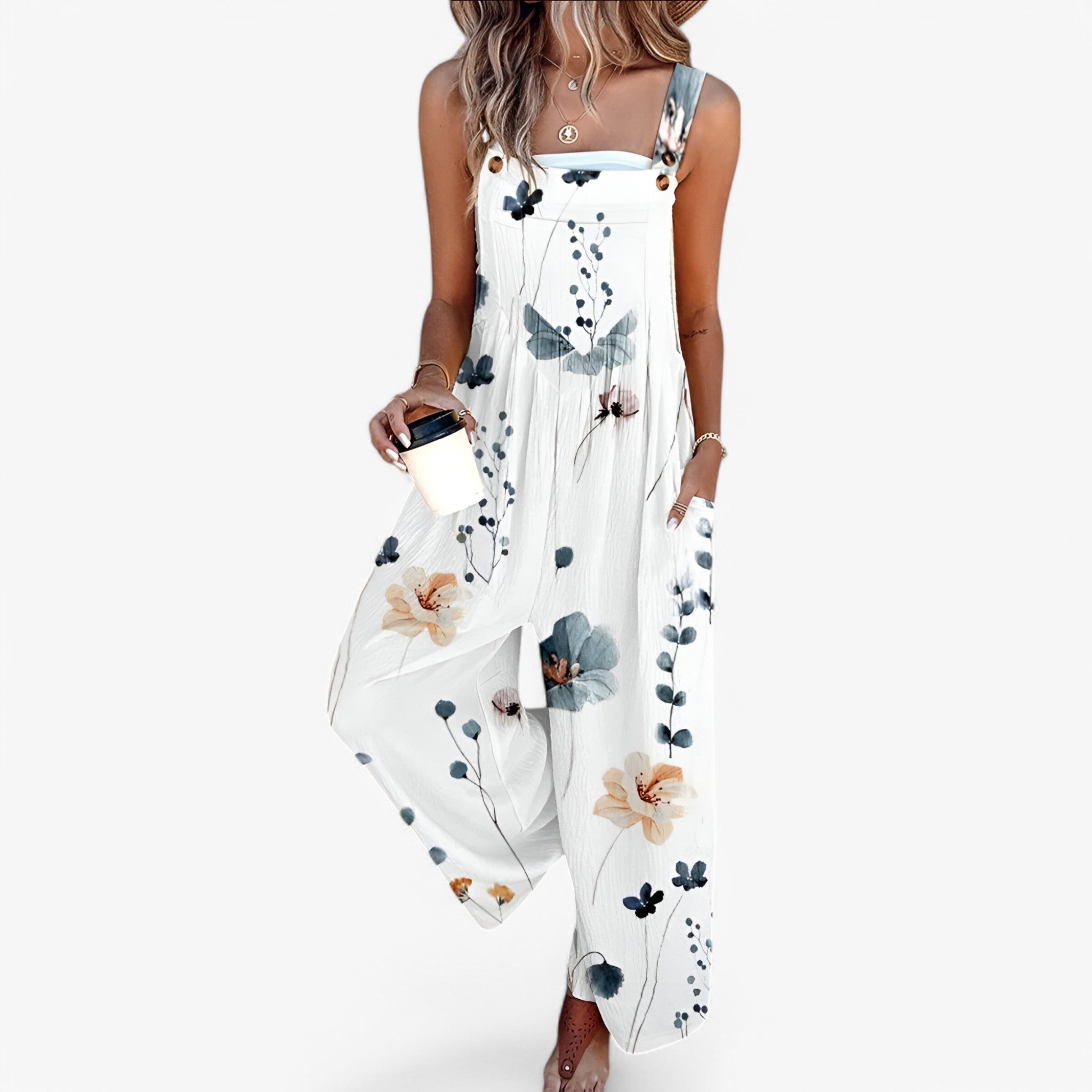 Breezy | Tuta Senza Maniche con Stampa Floreale - Bianco - 20240411 657081741074100 b0n1st0t1s bottom fcm jumpsuit no121124 PiuE87Q spring summer TP-11-05 YS - Concept Palermo