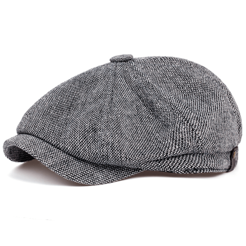 Cappellino retrò con otto pannelli in tessuto tweed a spina di pesce, berretto casual a righe - - caps hats - Concept Palermo