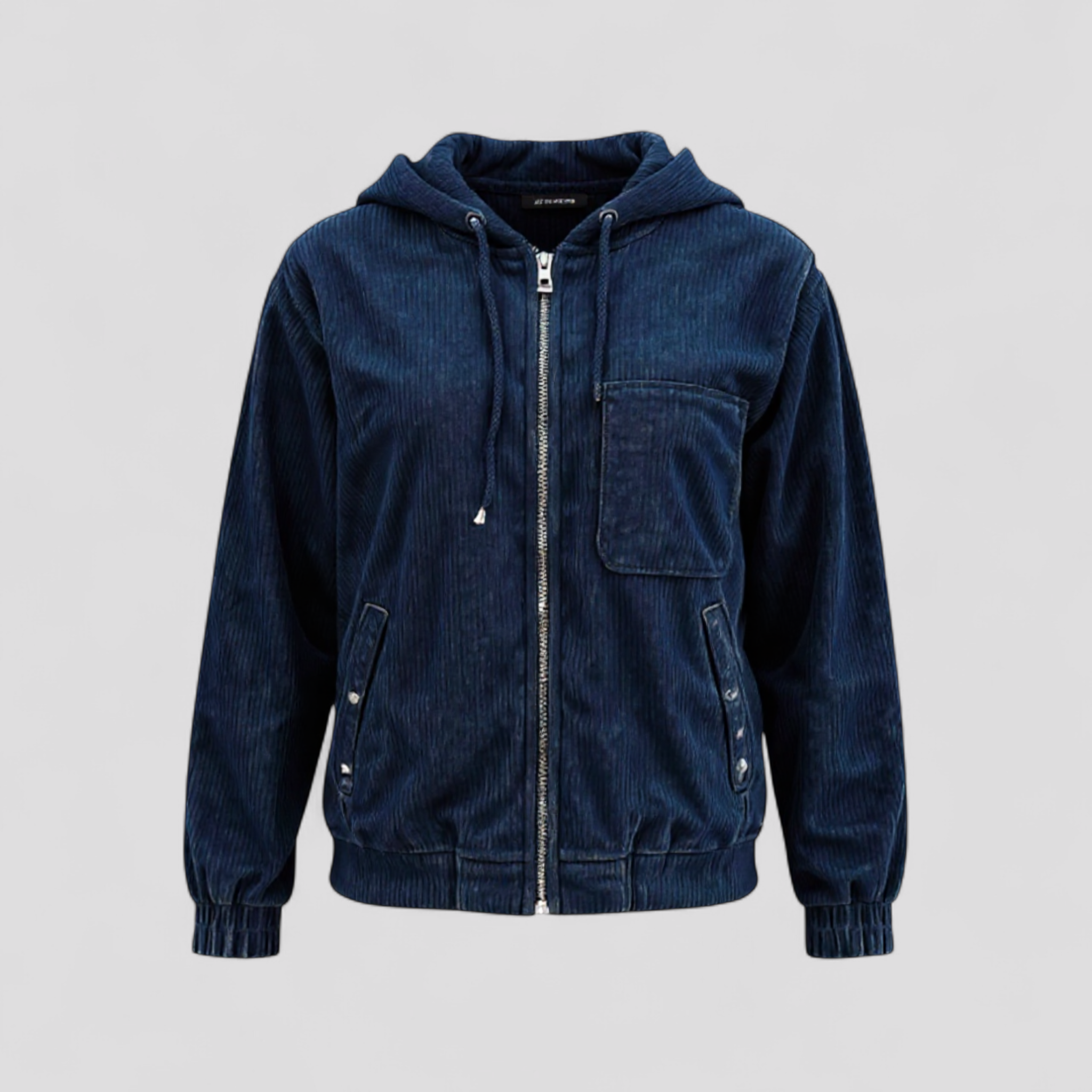 Vallea | Giacca Invernale Donna con Cappuccio in Velluto - Blu - abbigliamento donna cappuccio giacca calda giacca comoda giacca con zip giacca donna giacca per inverno giacca velluto a coste giacca versatile stile retrò - Concept Palermo