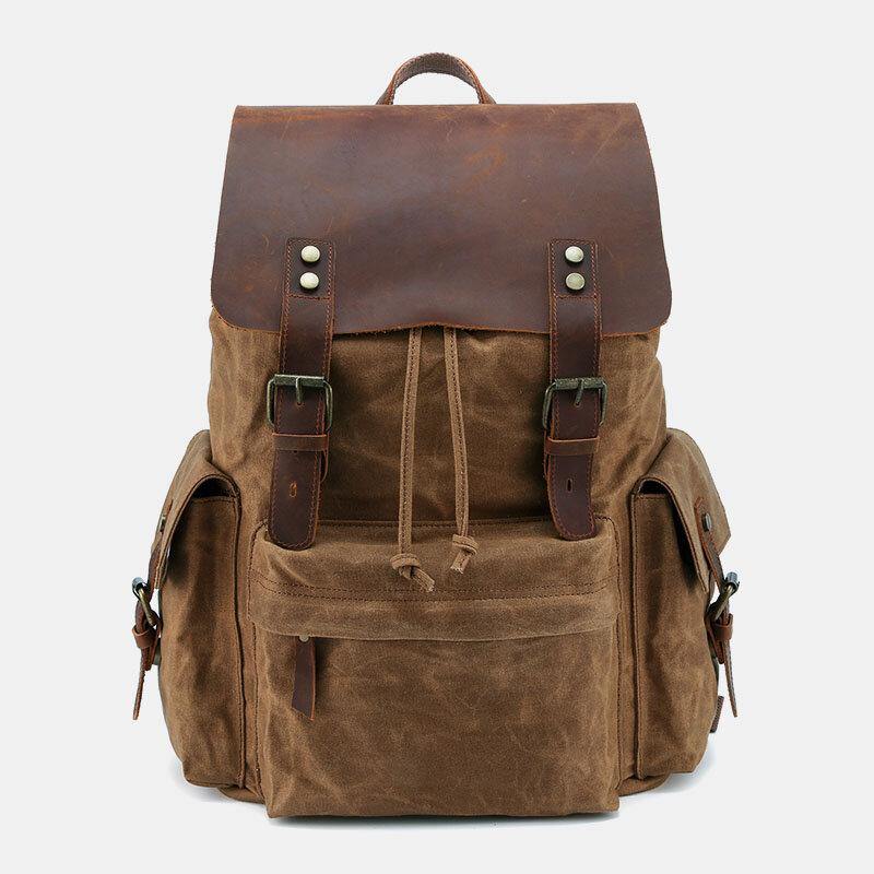 Zaino per laptop RetroRider in tela e pelle - Khaki - Backpacks - Concept Palermo