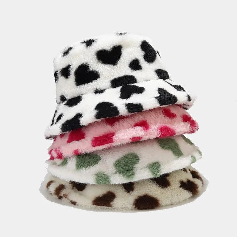 BEATRIX - Dames winter hart print imitatie bont vissershoed - - - Concept Palermo