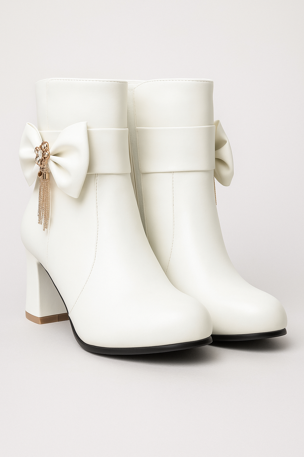 Sofia | Stivaletti alla caviglia con fiocco e dettagli in cristallo - Bianco - BOOTS Boots & Shoes Leather Boots - Concept Palermo