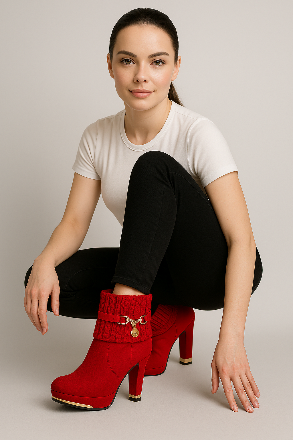 Arianna | Stivaletti con Tacco Alto, Maglia Cablé e Dettaglio a Catena - - BOOTS Boots & Shoes shoes for women shoes woman Shoes women - Concept Palermo